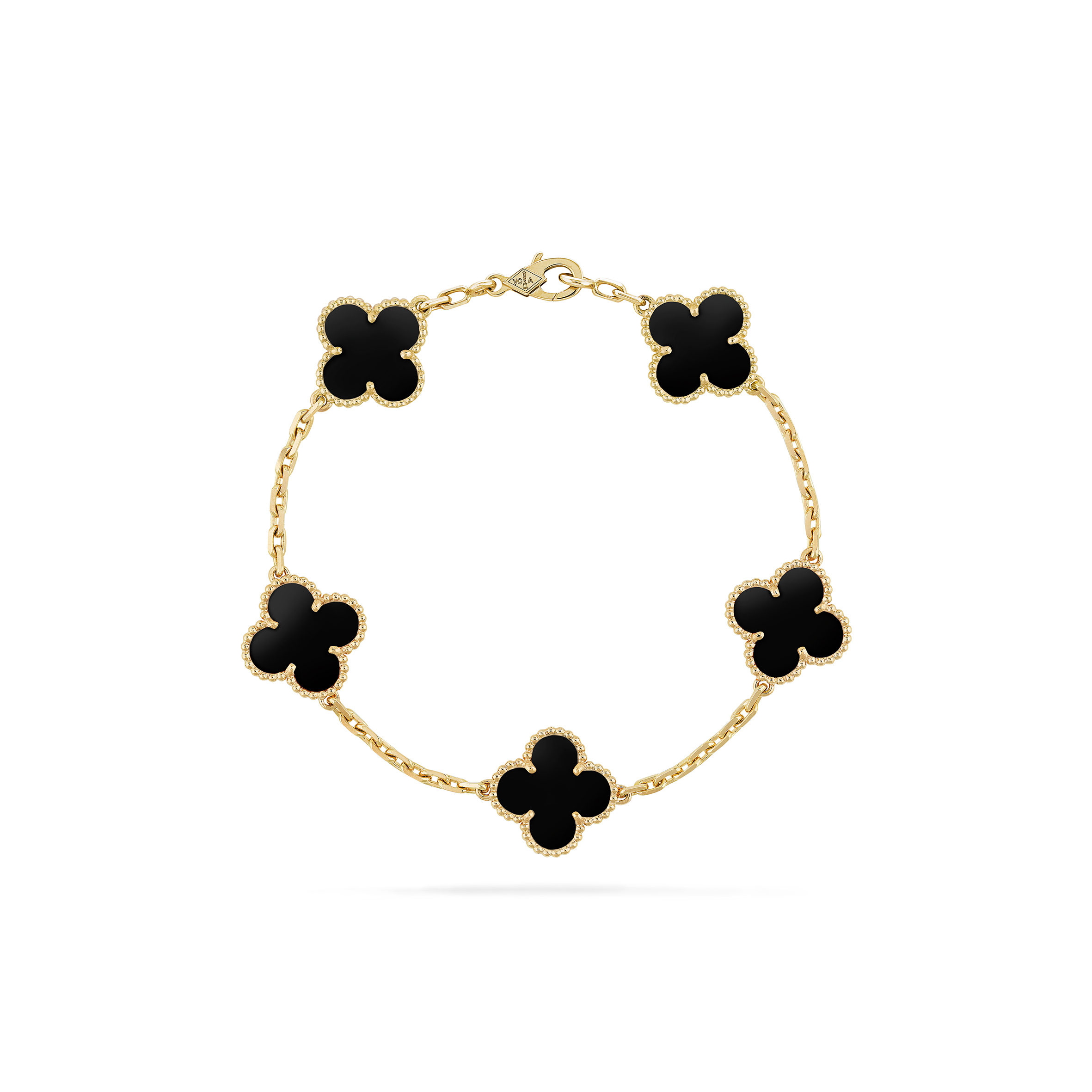 V*N CL*F arpels vintage alhambra bracelet, 5 motifs - yellow gold, onyx  vcara41300